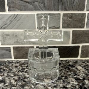 Clear Glass Cross Candle Holder